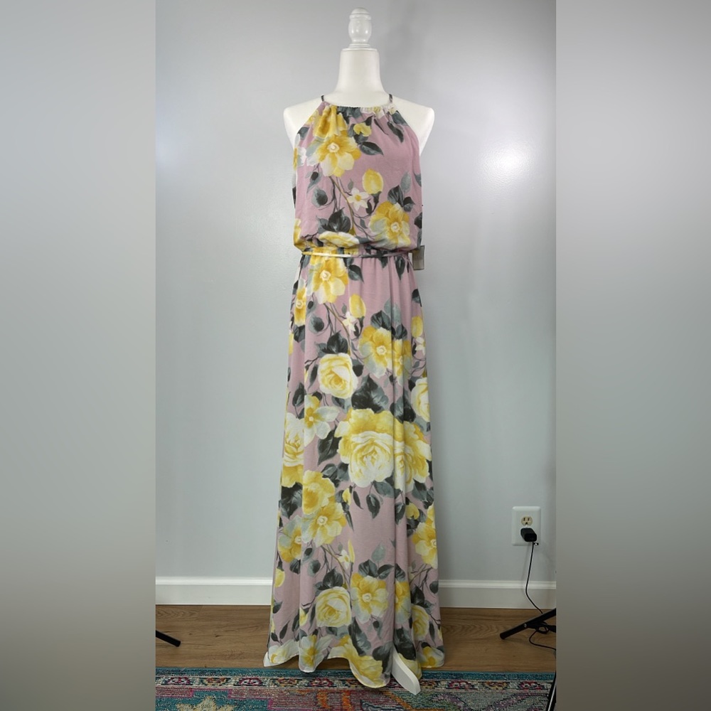 Premier Amour long, flowy, floral formal dress.